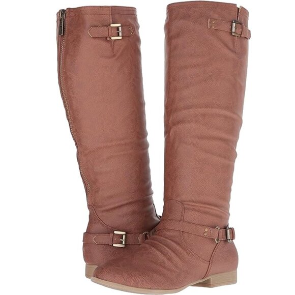 Faux Leather Buckle Detail Knee-High Equestrian-Inspired Fashion Riding Boots - Picture 2 of 8